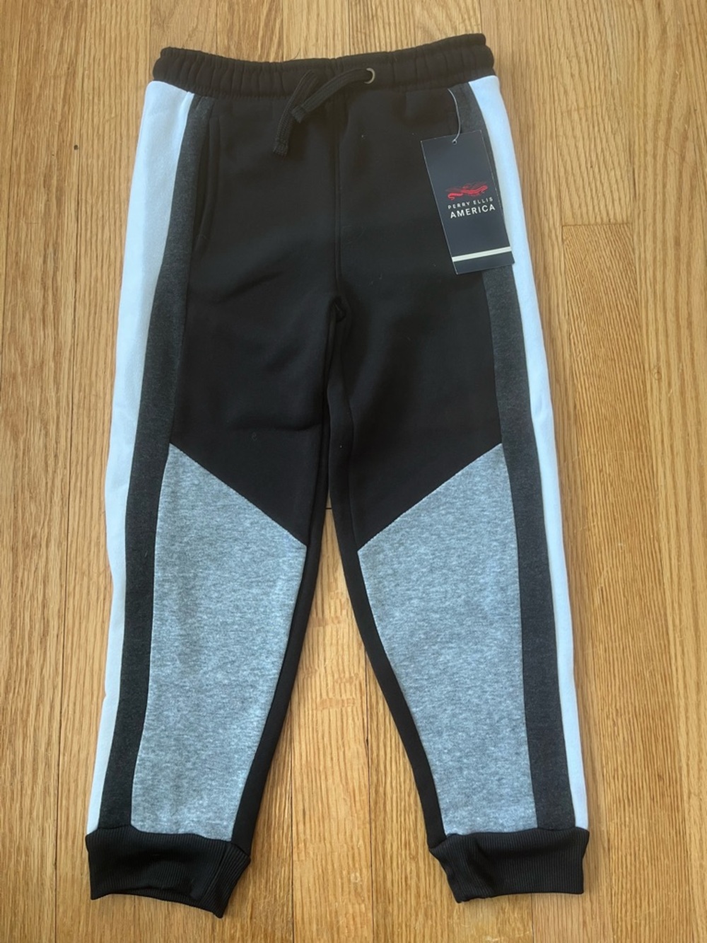 Perry Ellis America Boys Black & Gray Colorblock Jogger Pants M (5/6)